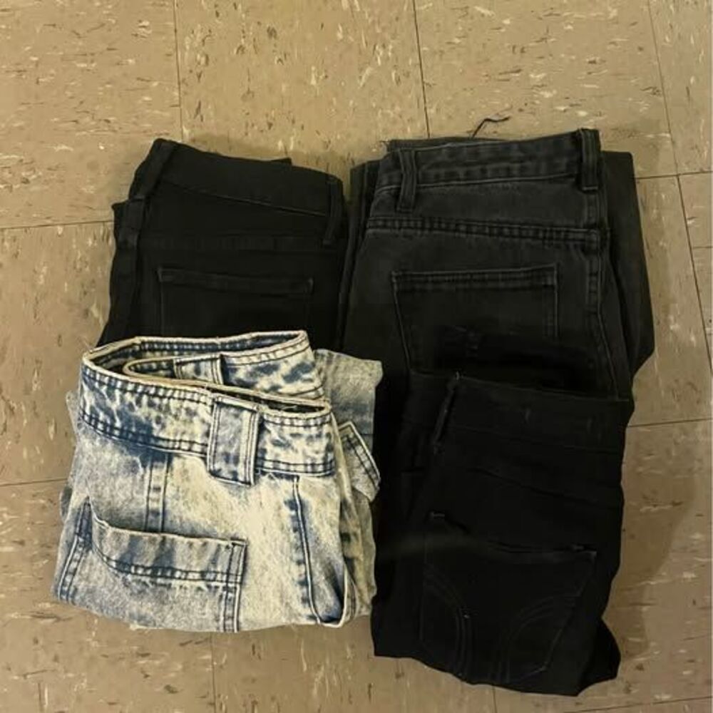 4 Pairs 100% Cotton Denim Jeans Bundle, Skinny and Wide Leg, Size 0-2, 23-26" W